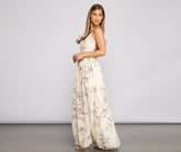 Robe longue en mousseline de soie à motif floral romantique